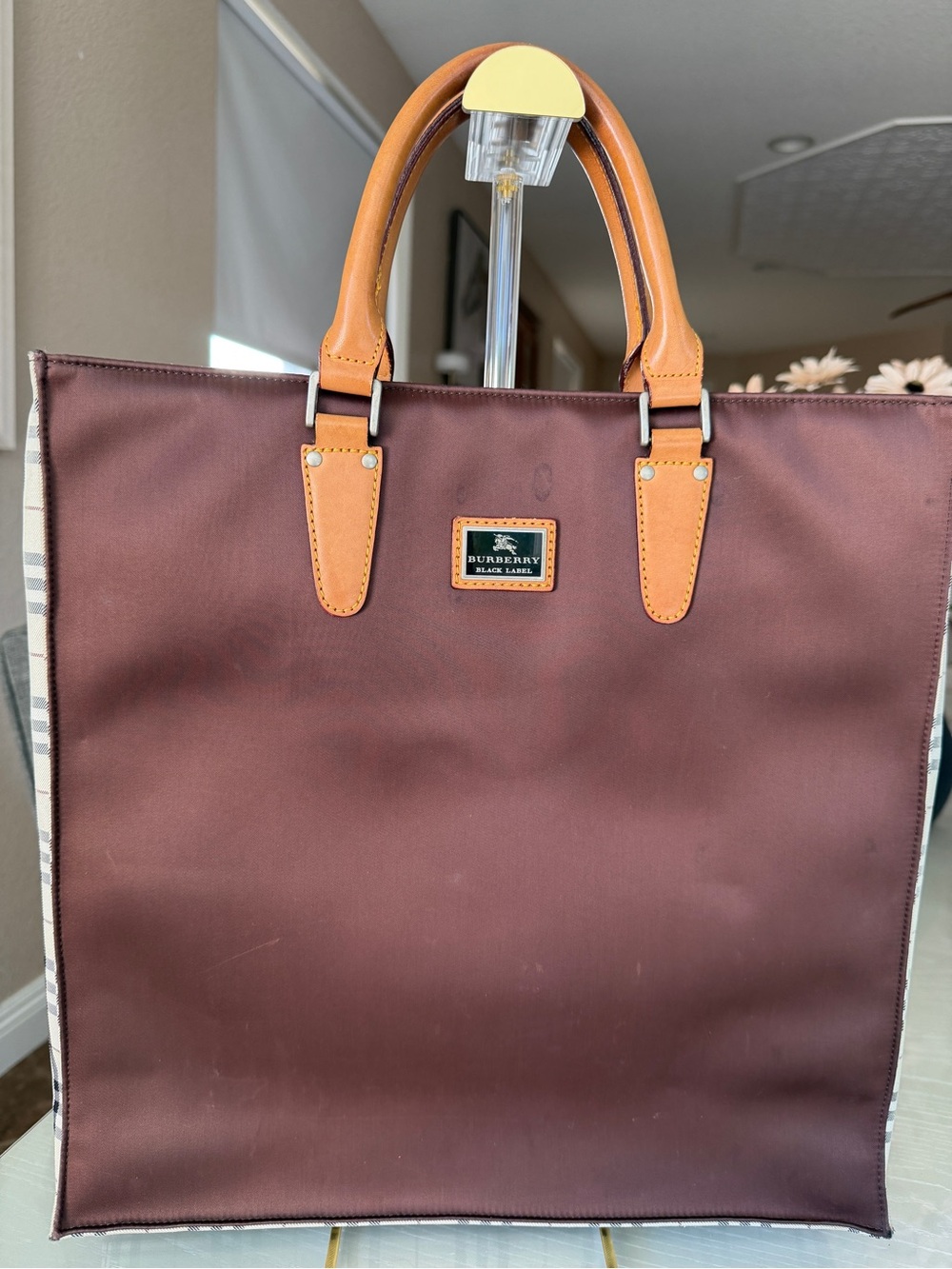 Burberry Black Label Tote Bag – Brown Nylon & Leather | Rare Japan Exclusive